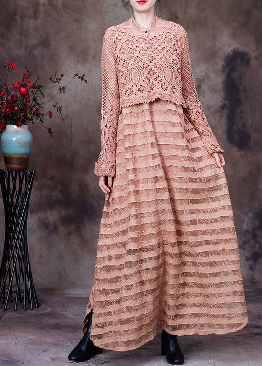 Elegante Khaki Aushöhlen seite offene kleider Zwei Stücke Set Frühling