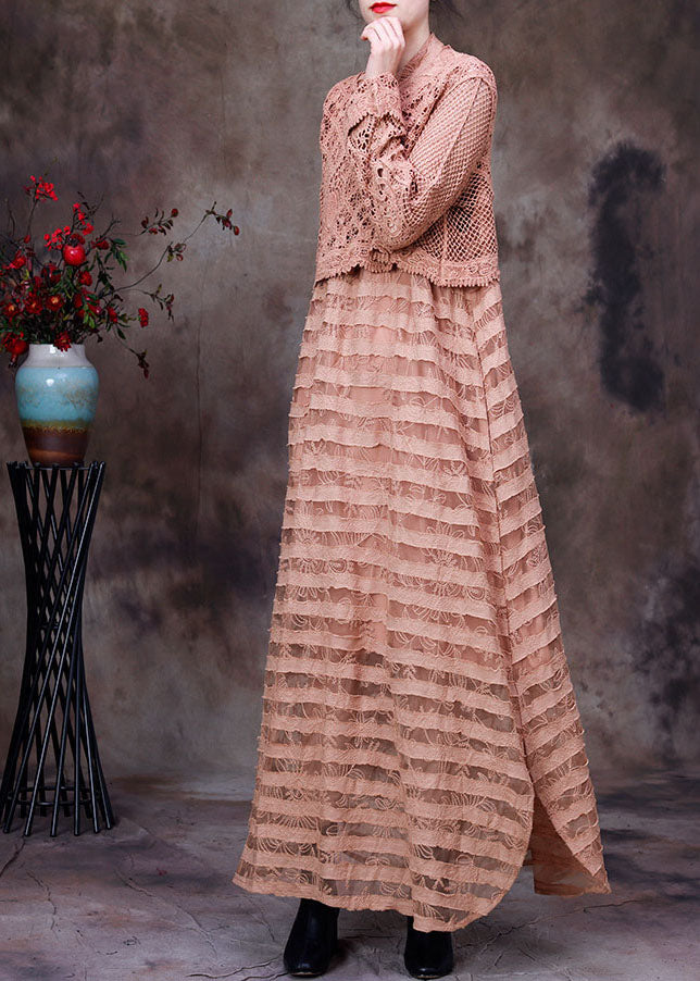 Elegante Khaki Aushöhlen seite offene kleider Zwei Stücke Set Frühling