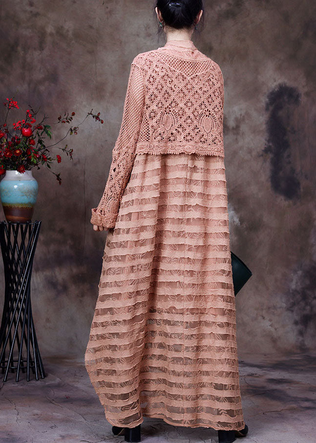 Elegante Khaki Aushöhlen seite offene kleider Zwei Stücke Set Frühling