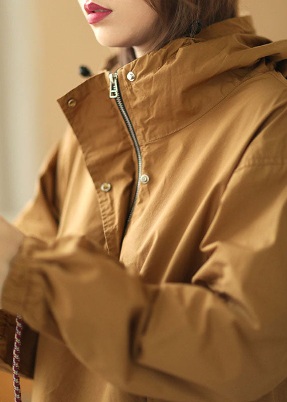 Elegantes Khaki Kapuzen Knopf Taschen Herbst Hemd Langarm