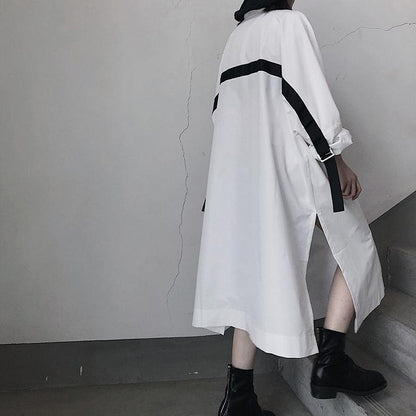 Elegant Lapel Side Open Spring Dresses Shape White A Line Dresses - SooLinen