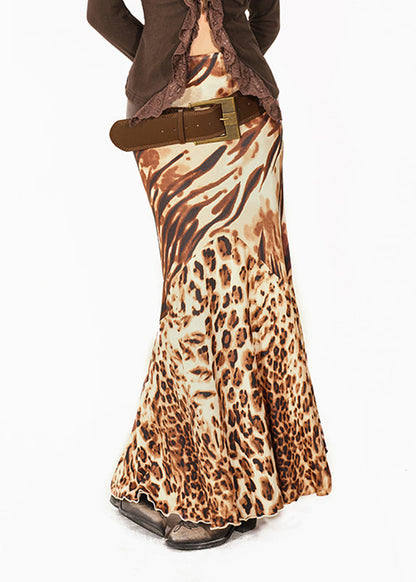 Elegant Leopard Print Long Fishtail Skirt Summer