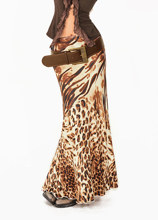 Elegant Leopard Print Long Fishtail Skirt Summer