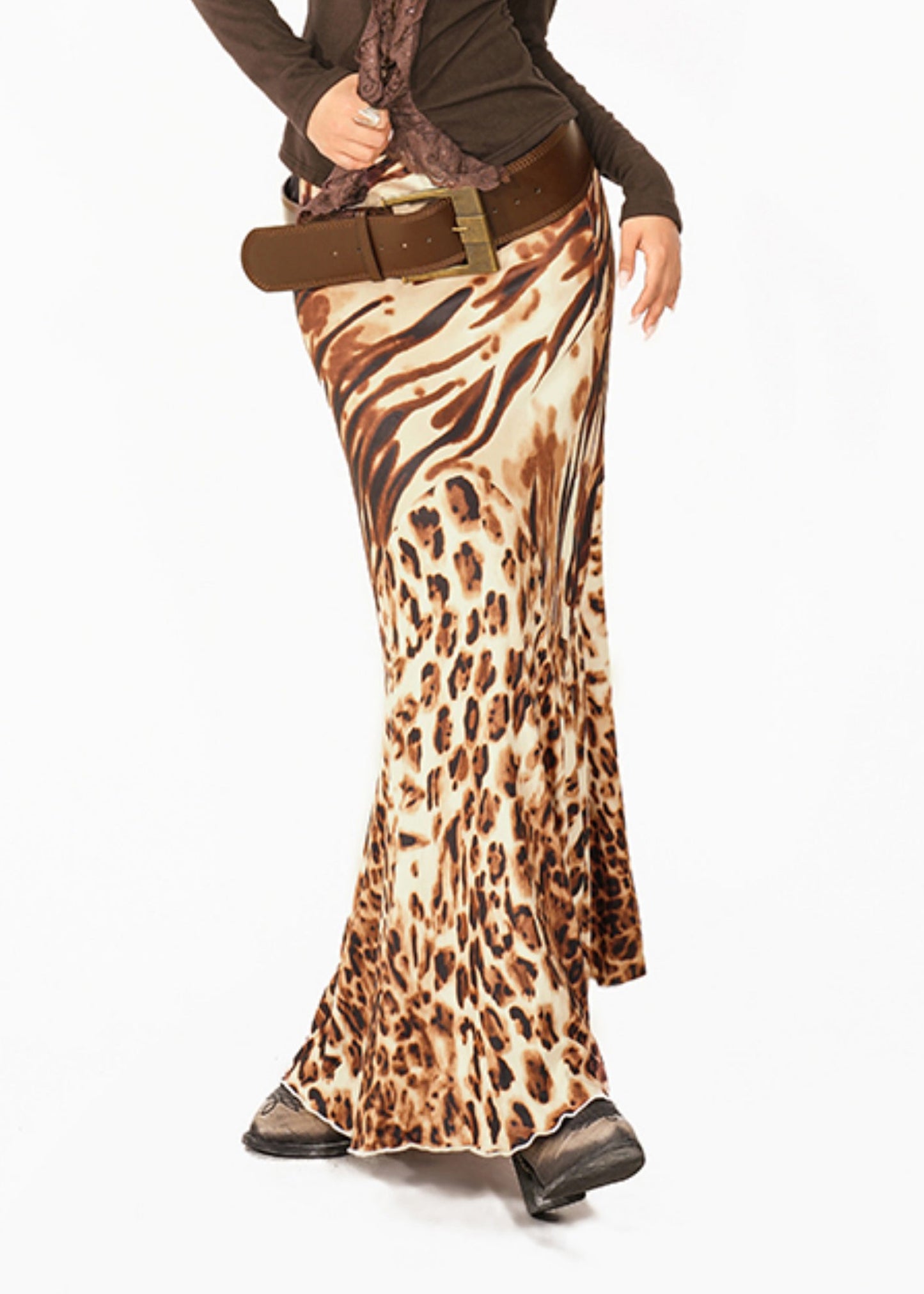 Elegant Leopard Print Long Fishtail Skirt Summer
