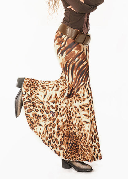 Elegant Leopard Print Long Fishtail Skirt Summer
