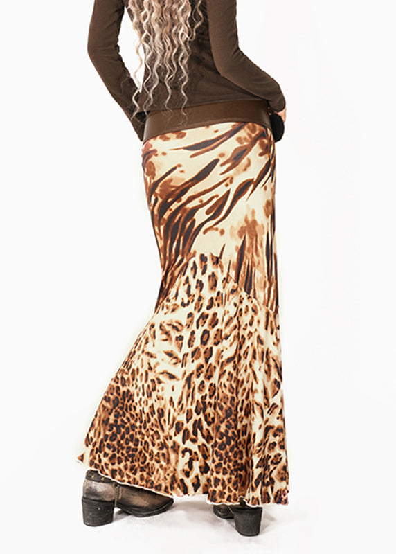 Elegant Leopard Print Long Fishtail Skirt Summer