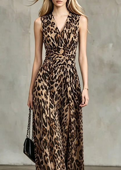 Elegant Leopard V Neck Tunic Maxi Dresses Summer