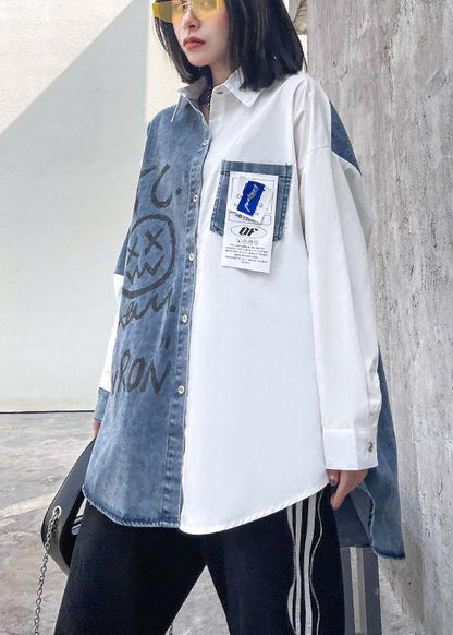 Elegant Letter Tunics For Women Lapel Patchwork Knee Spring Blouses - SooLinen