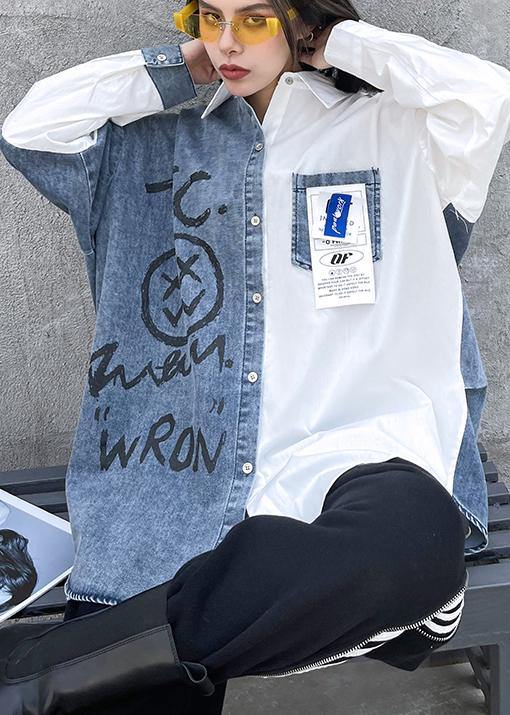 Elegant Letter Tunics For Women Lapel Patchwork Knee Spring Blouses - SooLinen