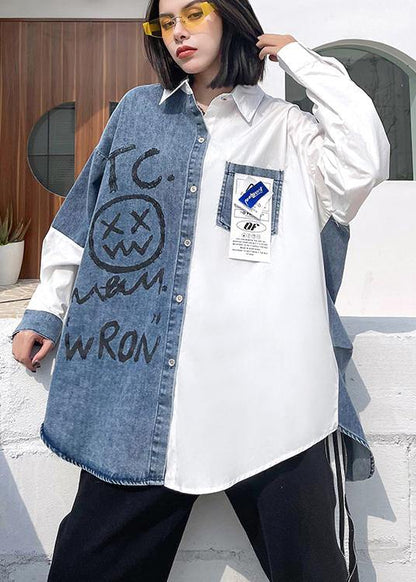 Elegant Letter Tunics For Women Lapel Patchwork Knee Spring Blouses - SooLinen