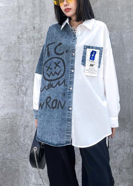 Elegant Letter Tunics For Women Lapel Patchwork Knee Spring Blouses - SooLinen