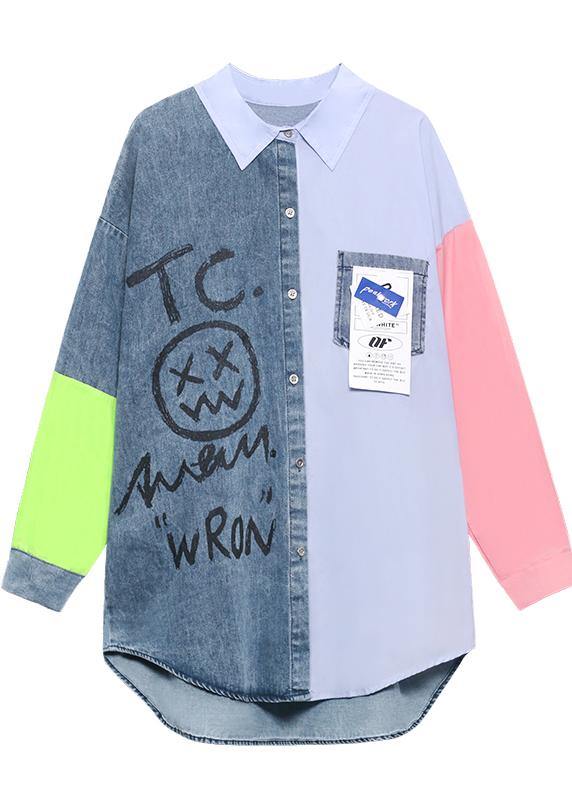 Elegant Letter Tunics For Women Lapel Patchwork Knee Spring Blouses - SooLinen