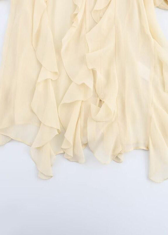 Elegant Light Yellow Ruffles Chiffon UPF 50+ Shirt Summer