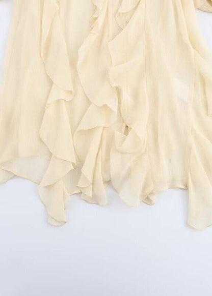 Elegant Light Yellow Ruffles Chiffon UPF 50+ Shirt Summer