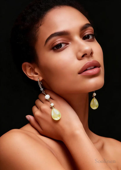 Elegant LightYellow Droplet Shape Fine Pearl Drop Earrings