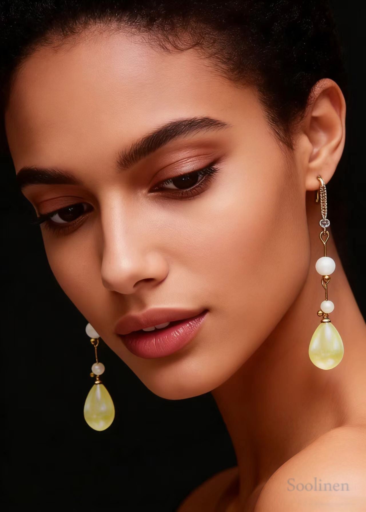 Elegant LightYellow Droplet Shape Fine Pearl Drop Earrings