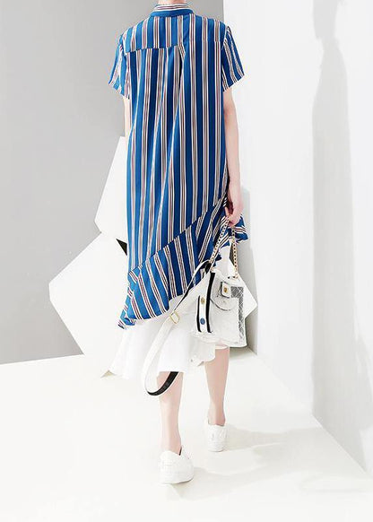 Elegant Metropolitan Museum Chiffon Ruffles Short Sleeve Striped Dress - SooLinen