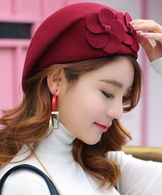 Elegant Mulberry Floral Versatile Woolen Beret Hat