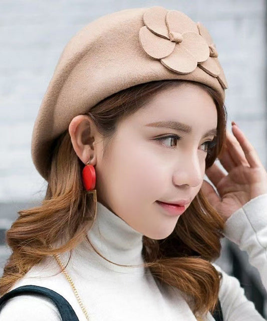 Elegant Mulberry Floral Versatile Woolen Beret Hat