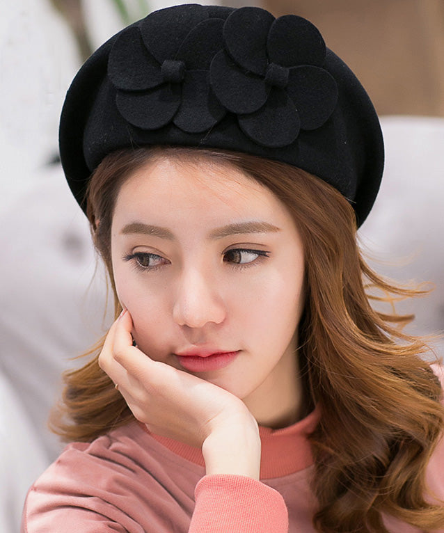 Elegant Mulberry Floral Versatile Woolen Beret Hat