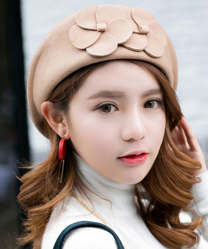 Elegant Mulberry Floral Versatile Woolen Beret Hat