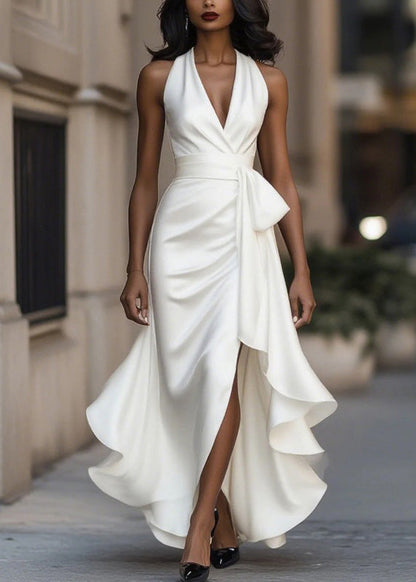 Elegant Mulberry Ruffled Asymmetrical Design Silk Dresses Summer