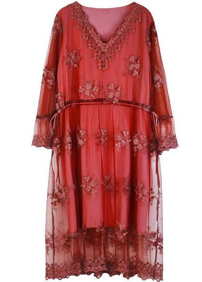 Elegant Mulberry V Neck Petal Sleeve Mini Summer Lace Dress - SooLinen