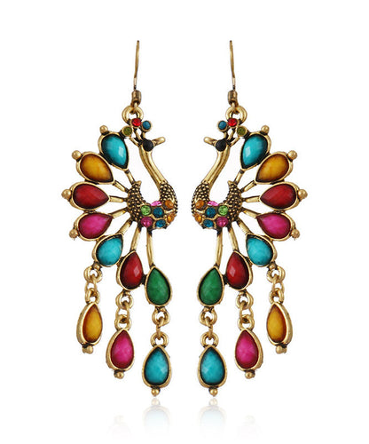 Elegant Multi Colour Peacock Zircon Copper Drop Earrings