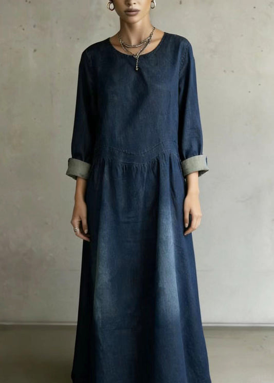 Elegant Navy Oversized Denim Ankle Dress Spring