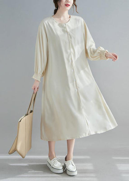 Elegant Nude Wardrobes O Neck Lantern Sleeve A Line Spring Dresses - SooLinen