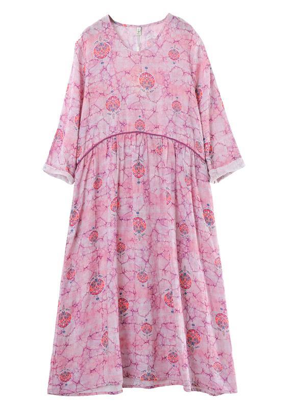 Elegant O Neck Cinched Spring Tunics Photography Pink Print Maxi Dresses - SooLinen
