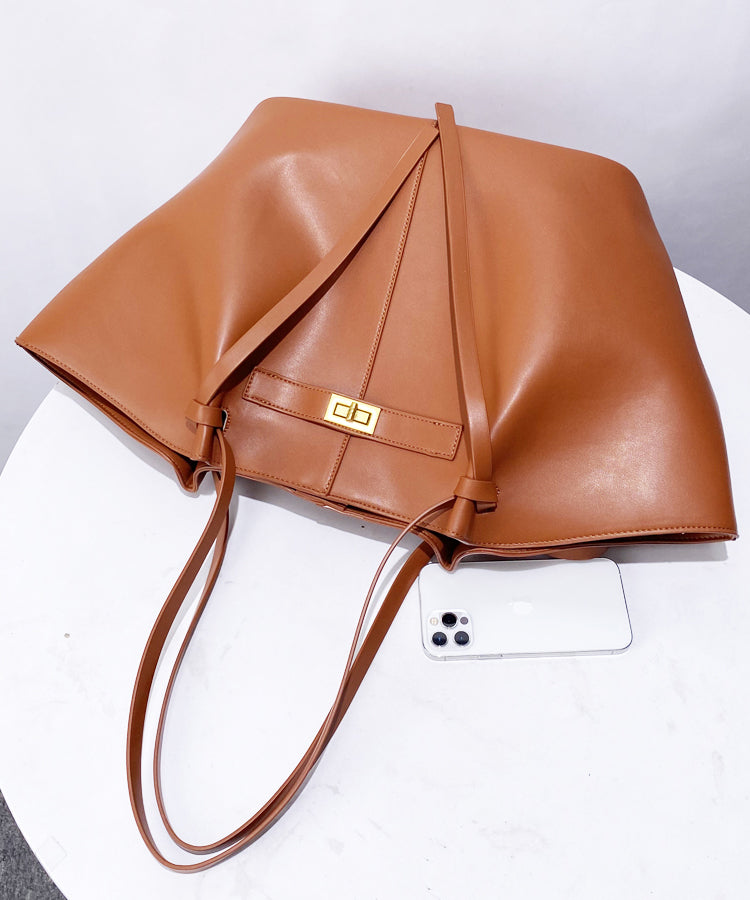 Elegante orangefarbene Damenhandtasche aus Kunstleder mit großem Fassungsvermögen