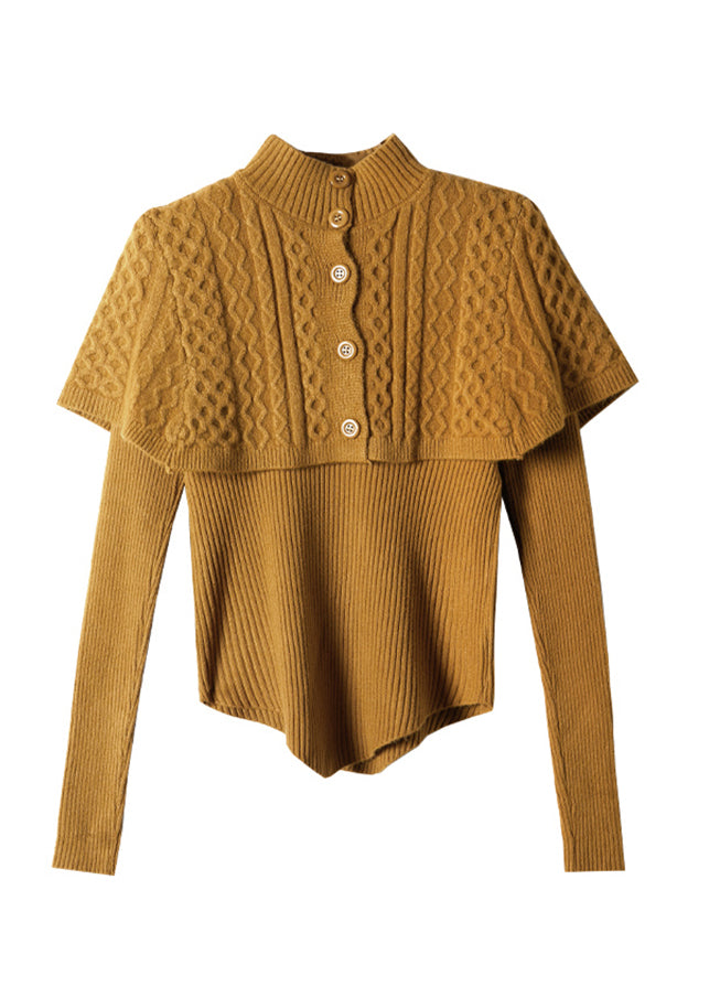 Elegante Orange Rollkragen Zopfmuster Wraps Und Pullover Zwei Stücke Set Herbst