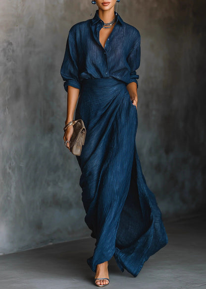 Elegant Peter Pan Collar Asymmetrical Design Wrinkled Dress