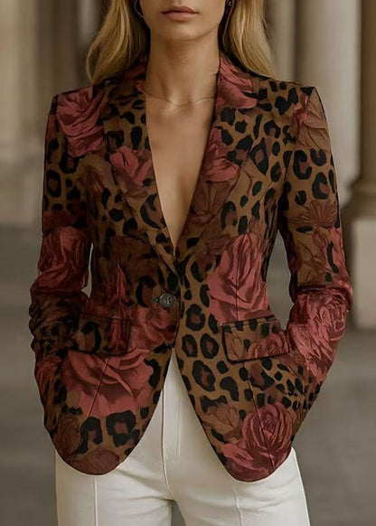 Elegant Peter Pan Collar Button Print Blazer Jackets Coats Fall