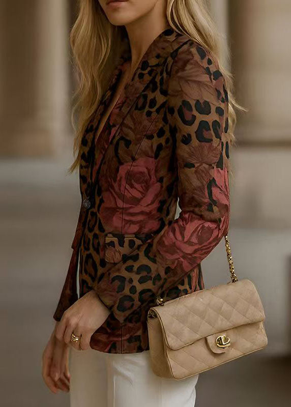 Elegant Peter Pan Collar Button Print Blazer Jackets Coats Fall