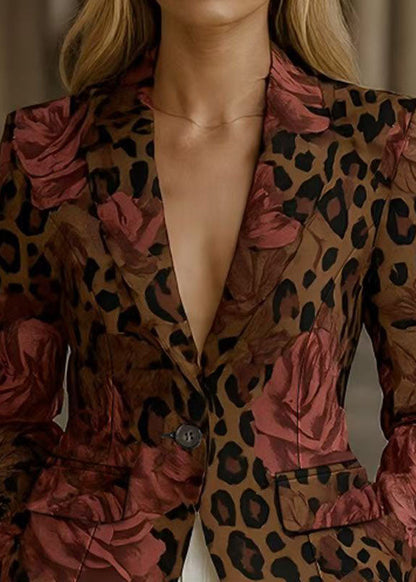 Elegant Peter Pan Collar Button Print Blazer Jackets Coats Fall