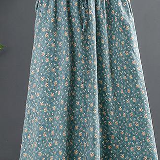 Elegant Peter Pan Collar Dresses Tops Blue Print Robe Dresses - SooLinen