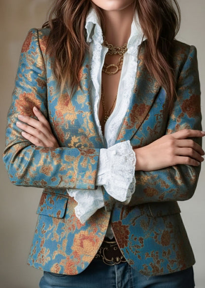 Elegant Peter Pan Collar Print Cotton Blazer Jackets Coats Fall