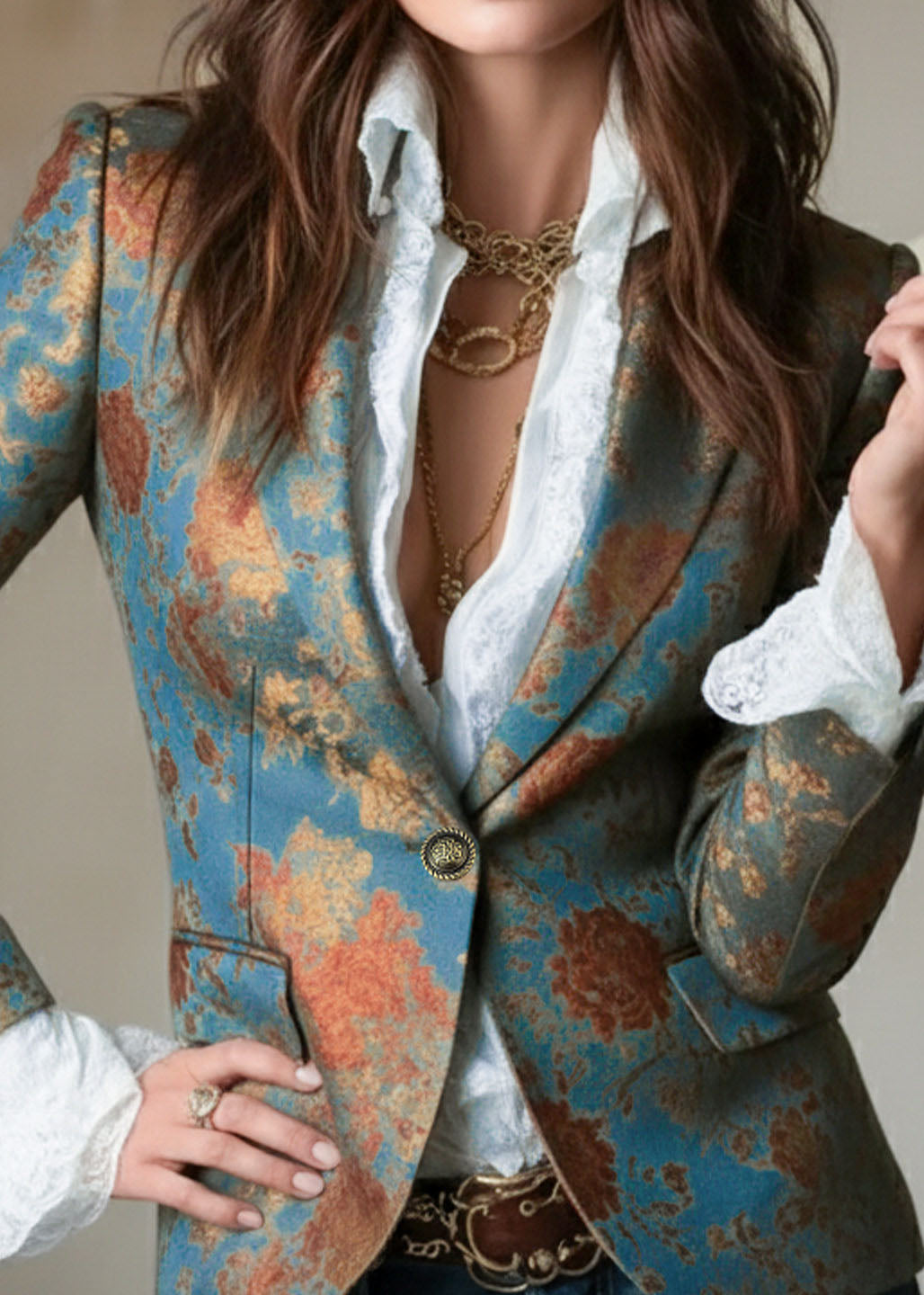 Elegant Peter Pan Collar Print Cotton Blazer Jackets Coats Fall