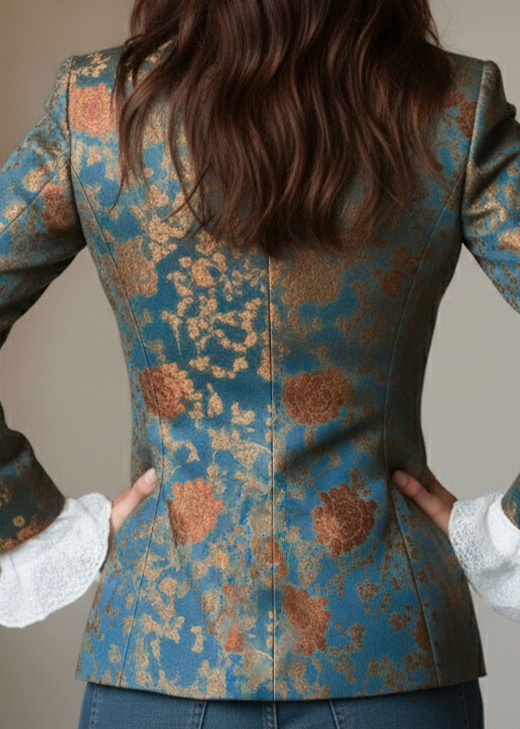Elegant Peter Pan Collar Print Cotton Blazer Jackets Coats Fall