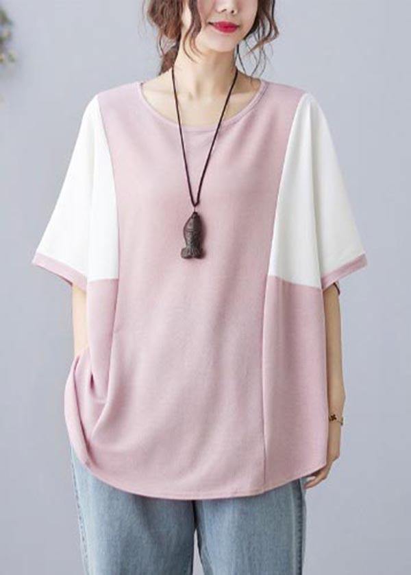 Elegant Pink O-Neck Half Sleeve Summer Blouse Top - SooLinen
