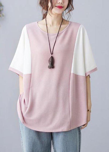 Elegant Pink O-Neck Half Sleeve Summer Blouse Top - SooLinen