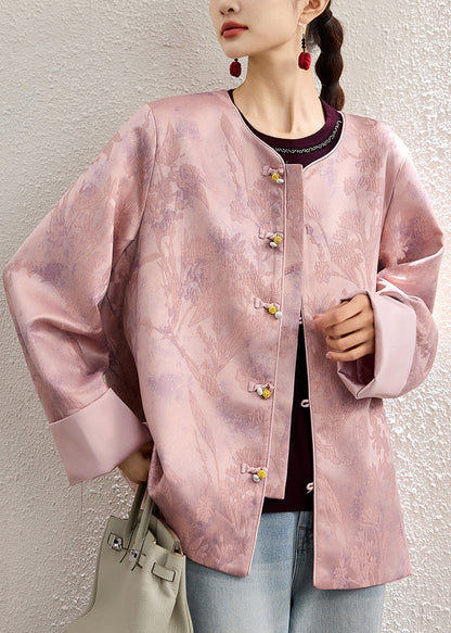Elegant Pink Oversized Jacquard Fine Silk Jackets Spring