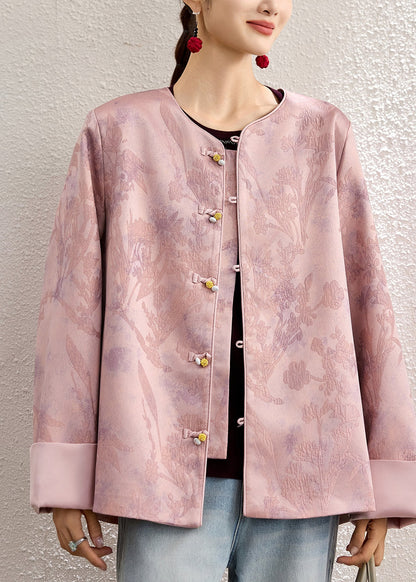 Elegant Pink Oversized Jacquard Fine Silk Jackets Spring
