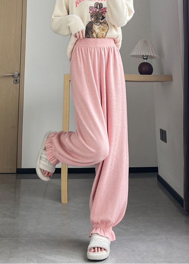 Elegante rosa Strickhose mit Oversize-Taschen für den Frühling