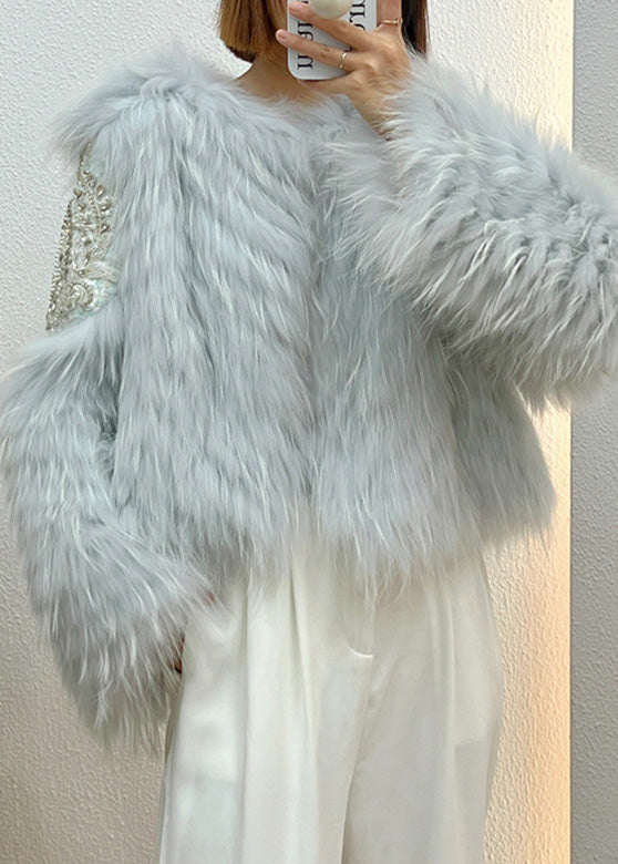 Eleganter rosa Kunstpelzkragen Nagelperlenknopf Leder und Pelzmantel Winter