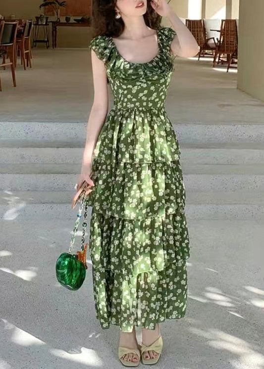 Elegantes rosa Chiffon-Langes Kleid mit Rüschendruck für den Sommer