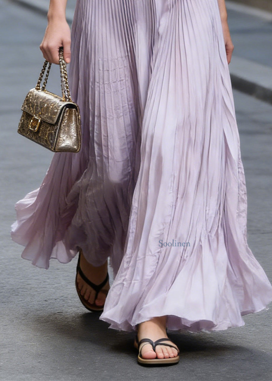 Elegant Pink Wrinkled Exra Large Hem Chiffon Skirts Summer