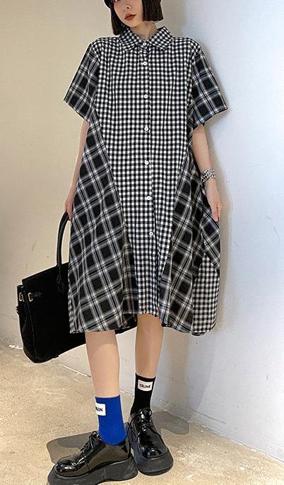 Elegant Plaid Patchwork Cotton Summer Maxi Dresses - SooLinen